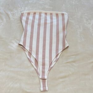 Abercrombie & Fitch Striped Bodysuit - Cream and Tan